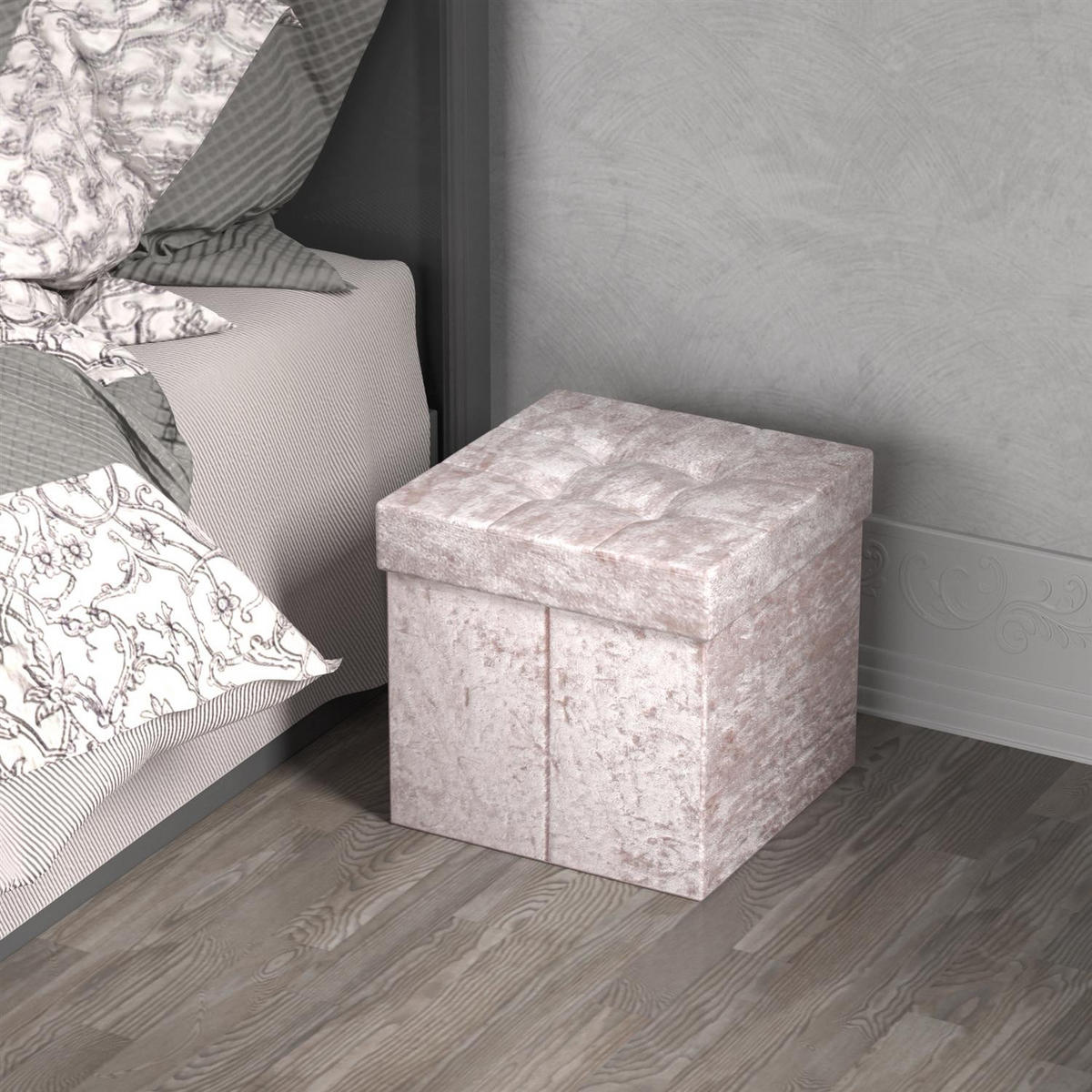 SITZBOX Faltbar mit Samtbezug 30/30/30 cm (Rosa) - Rosa, Karton (30/30/30cm) - Intirilife