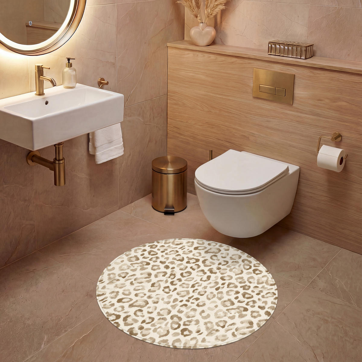 WC PŘEDLOŽKA Leopard - Classic - Béžová 70x70 cm - světle hnědá, textil/plast (70/1cm) - OnlyWow