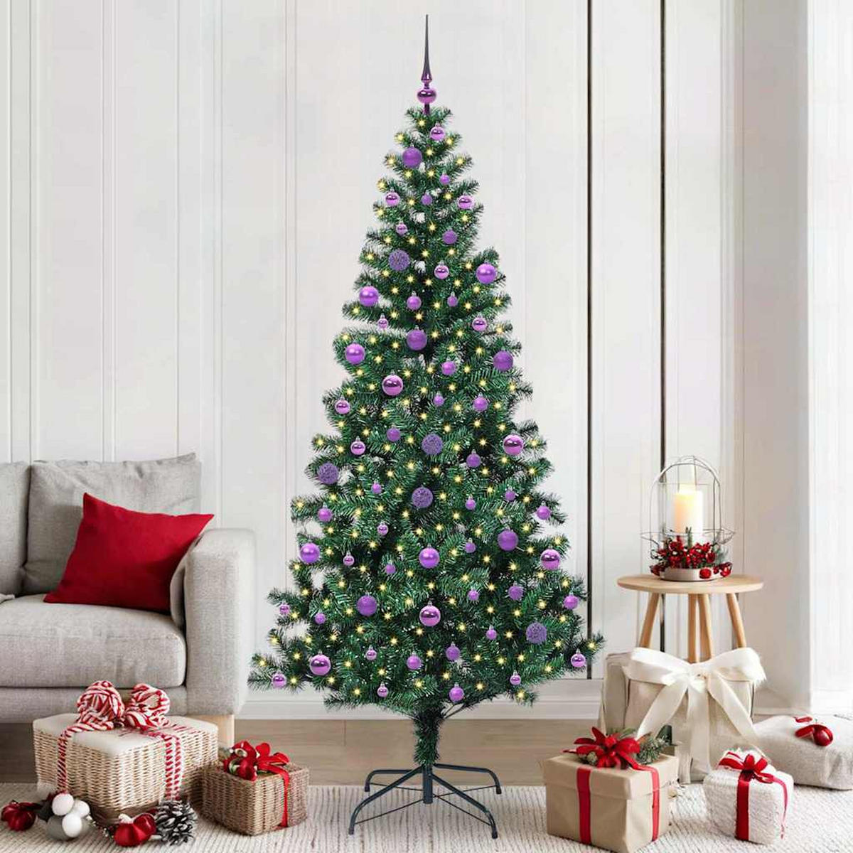 WEIHNACHTSBAUM Künstlicher Vorbeleuchteter Haltbar 110/110/210 cm Grün PVC - Schwarz, Kunststoff (210cm) - vidaXL