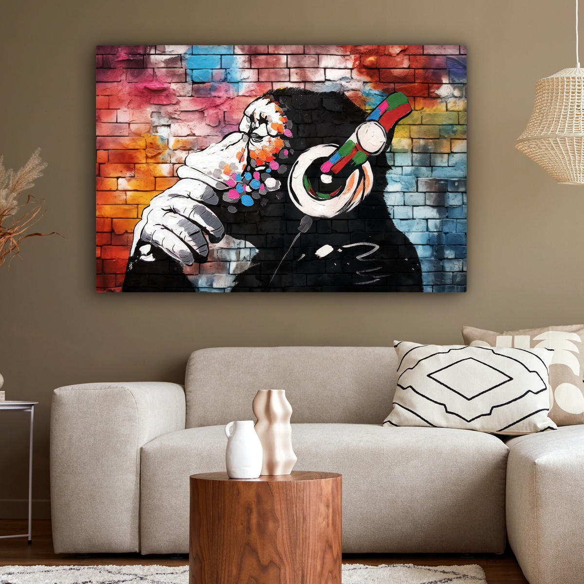 LEINWANDBILD Affe - Graffiti - Musik XXL 150x100 cm - Multicolor, Textil (150/100cm) - MuchoWow