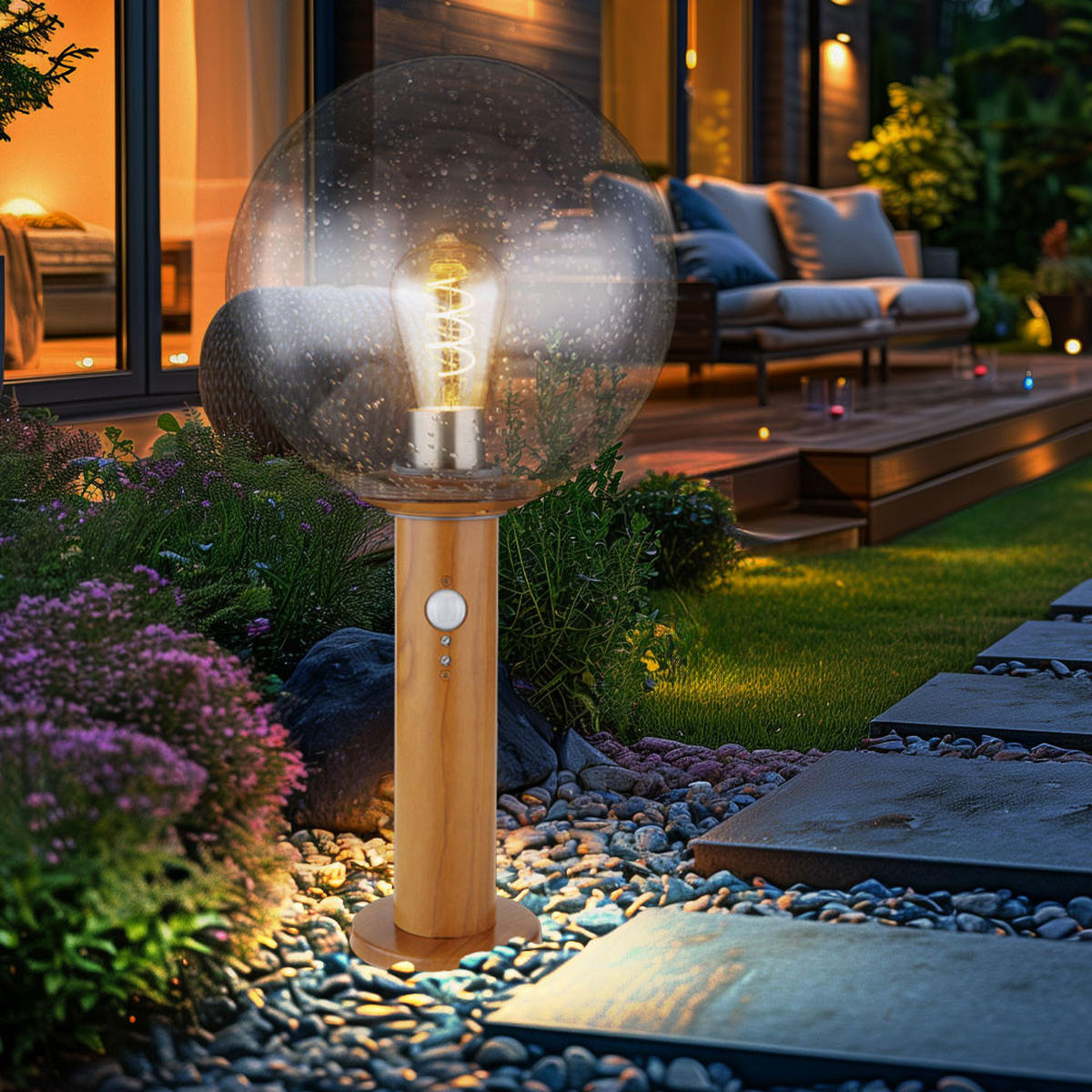 LED AUSSENLEUCHTE OSSY Holzoptik Braun - Braun, Glas (25/25/50cm) - Globo Lighting