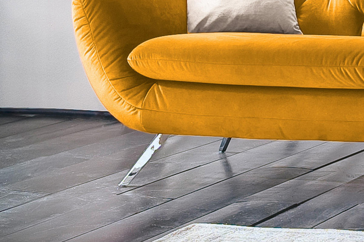 SOFA CHARME Gelb Velvet - Gelb/Silberfarben, Textil/Metall (175/94/95cm) - KAWOLA