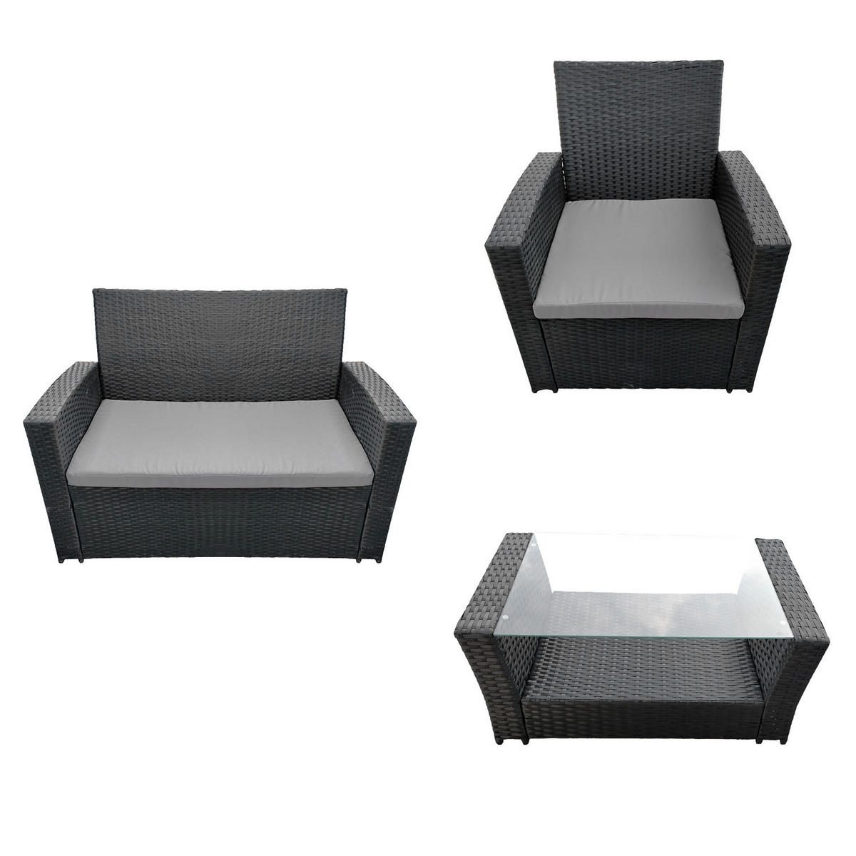 GARTENMÖBEL Comino Schwarz und Grau 4 Plätze - Schwarz, Metall - Happy Garden