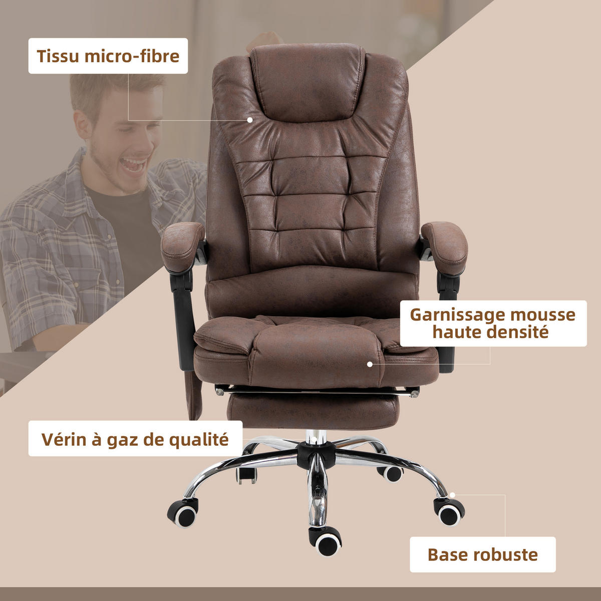 CHEFSESSEL DE-11686 Massage & Heizfunktion Braun - Braun, Metall (70/119/65cm) - ComfortXL