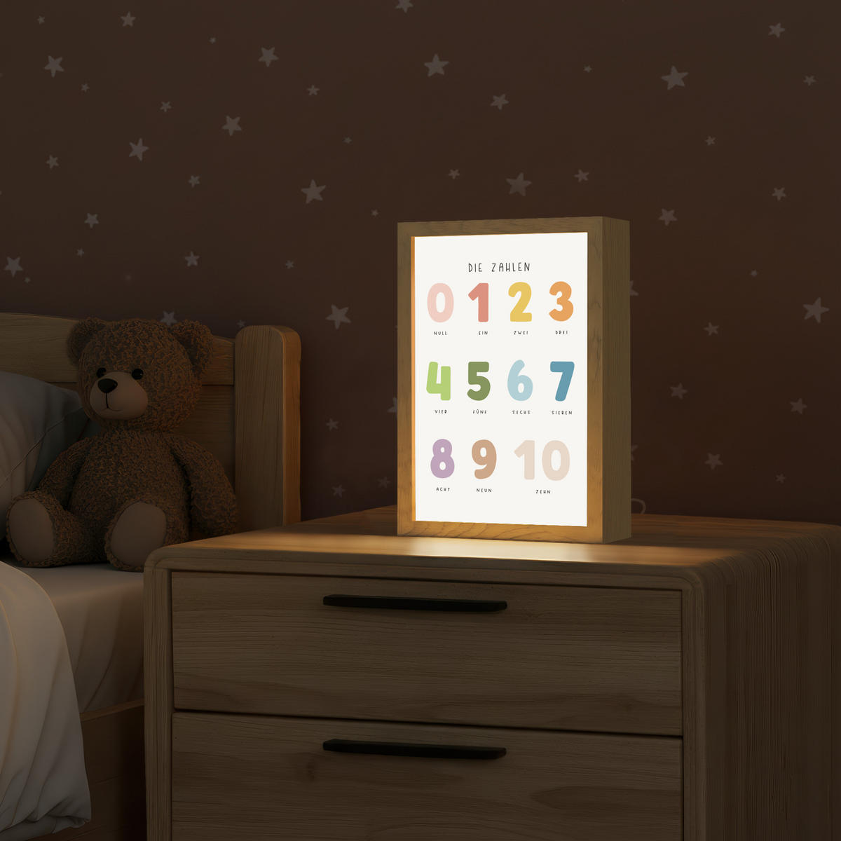 NACHTTISCHLAMPE Pädagogisch - Zählen lernen - Weiß - Farben - 1-10 20x30 cm - Weiß, Holzwerkstoff (8/20/30cm)