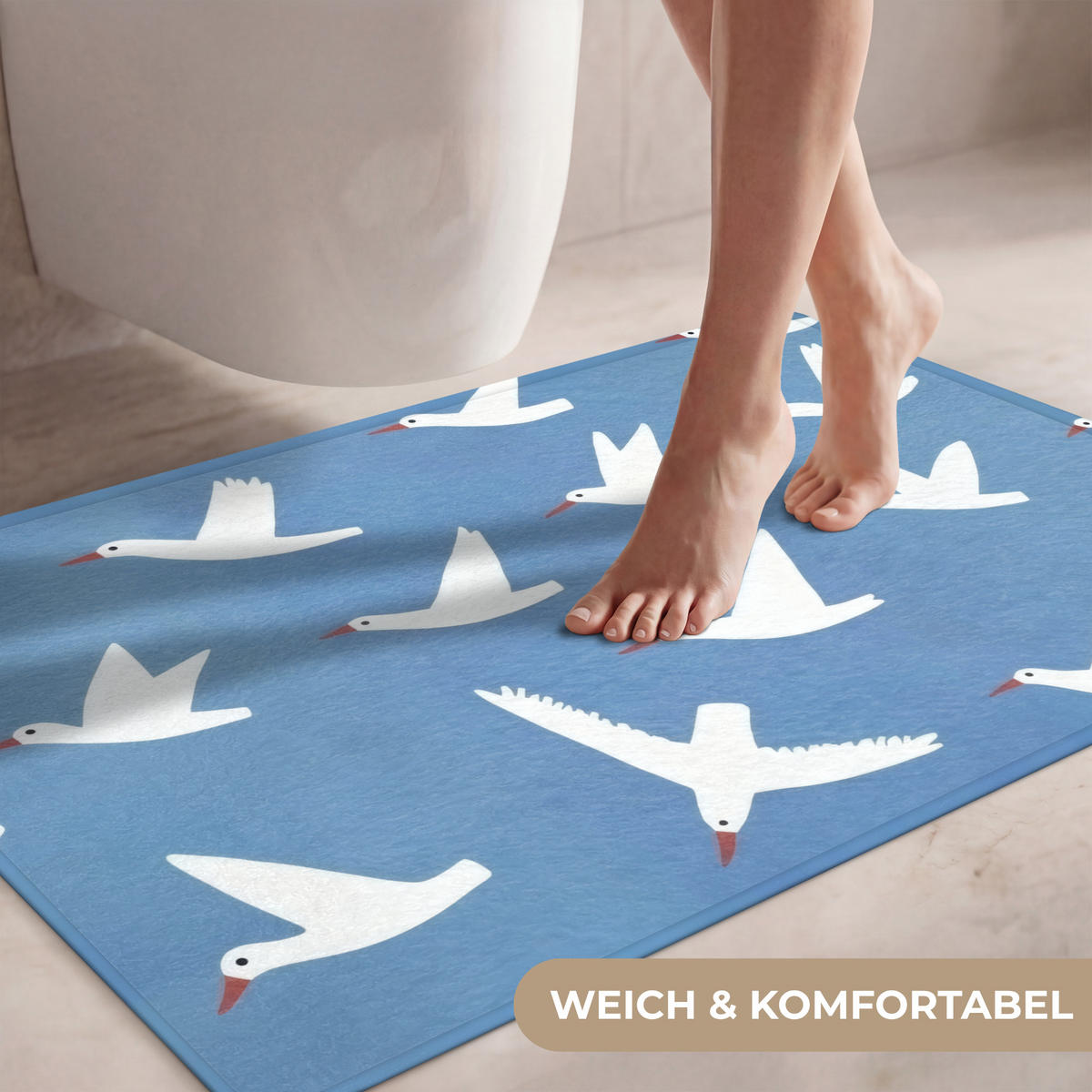 WC PŘEDLOŽKA Ptáci - bílá - vzor 90x60 cm - modrá, textil/plast (90/1cm) - OnlyWow