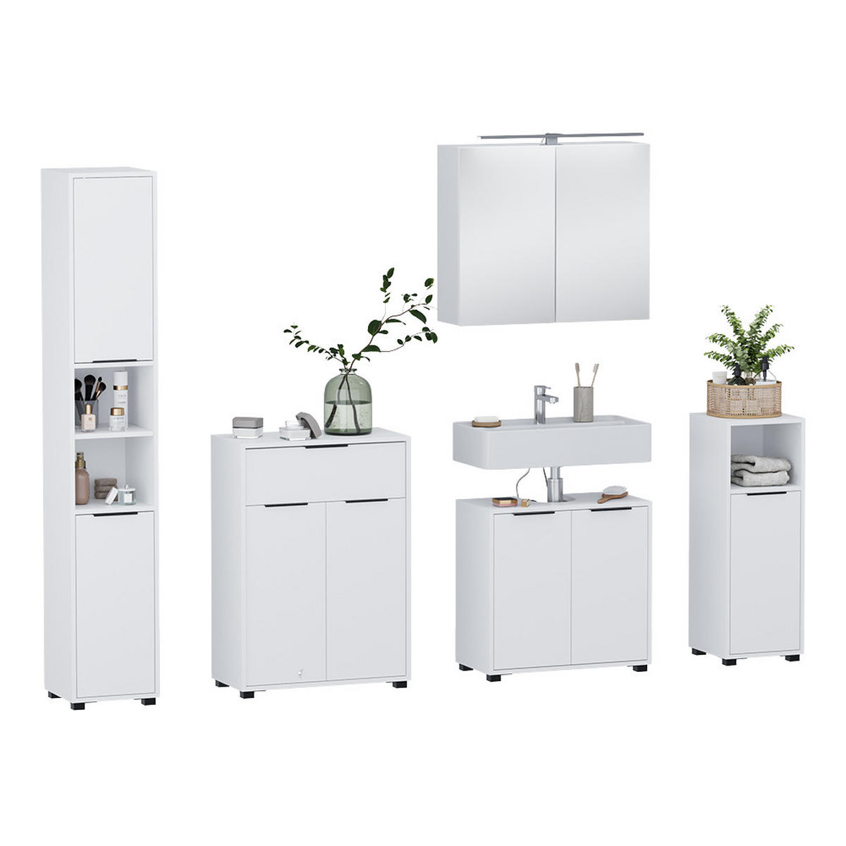 BADMÖBEL-SET Alina Weiß 5 Teile - Weiß, Holzwerkstoff (60/60/30cm) - Vicco