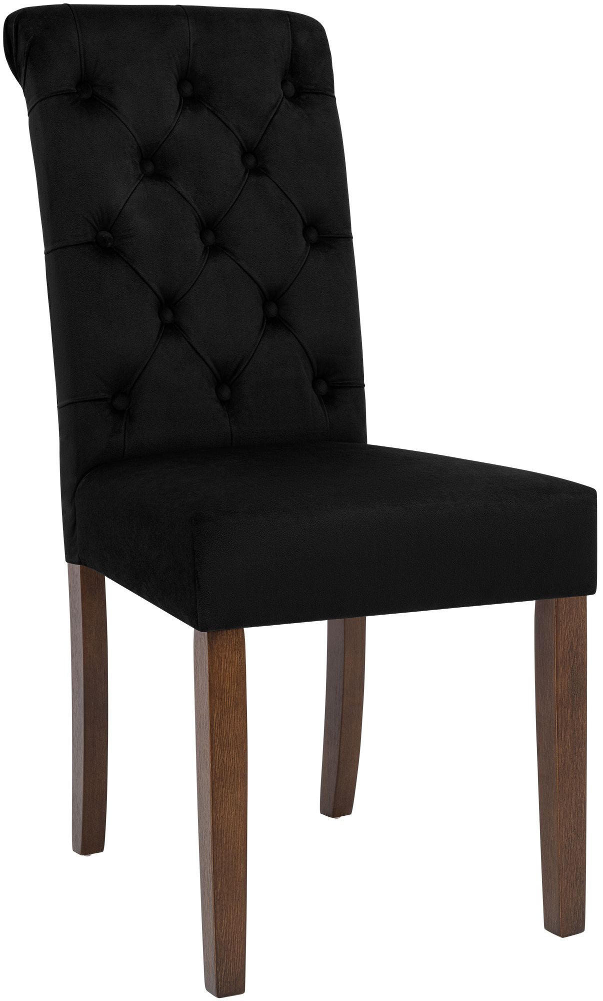 STUHL Samt Schwarz - Walnussfarben/Schwarz, Holz/Textil (45/98/63cm) - CLP