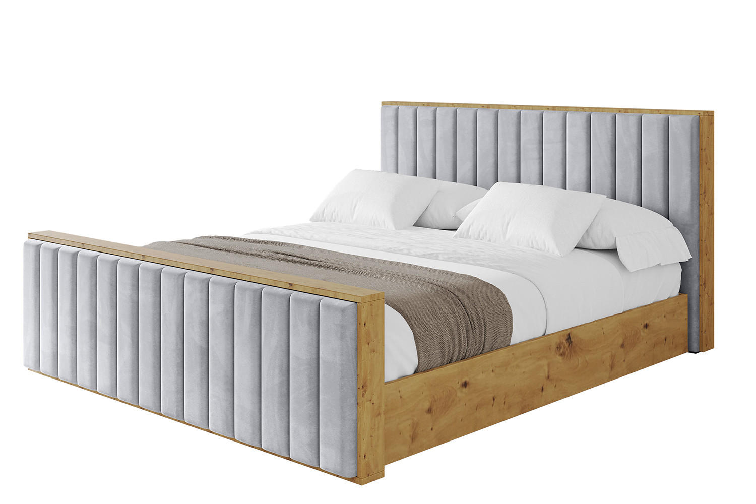 POLSTERBETT mit Bettkasten, Fußteil und Lattenrost, Boxbett ohne Matratze - ENZO4-Z 120x200 Hellgrau - Hellgrau, Holzwerkstoff/Textil (120/200cm) - ALTDECOR