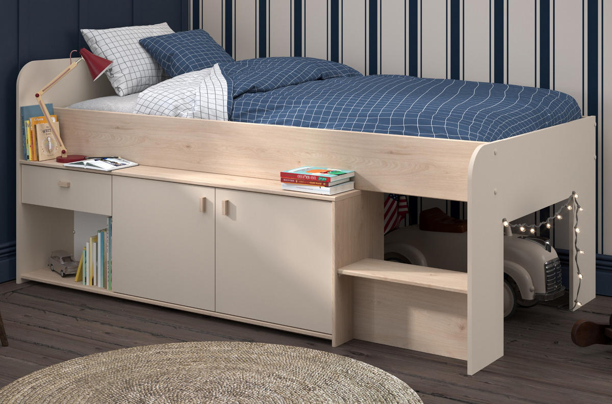 HOCHBETT Kaschmir, Jackson Eiche, Stauraumbett Bett 90 x 200 cm - Kaschmir/Eichefarben, Holzwerkstoff/Kunststoff (90/200cm) - Parisot Meuble