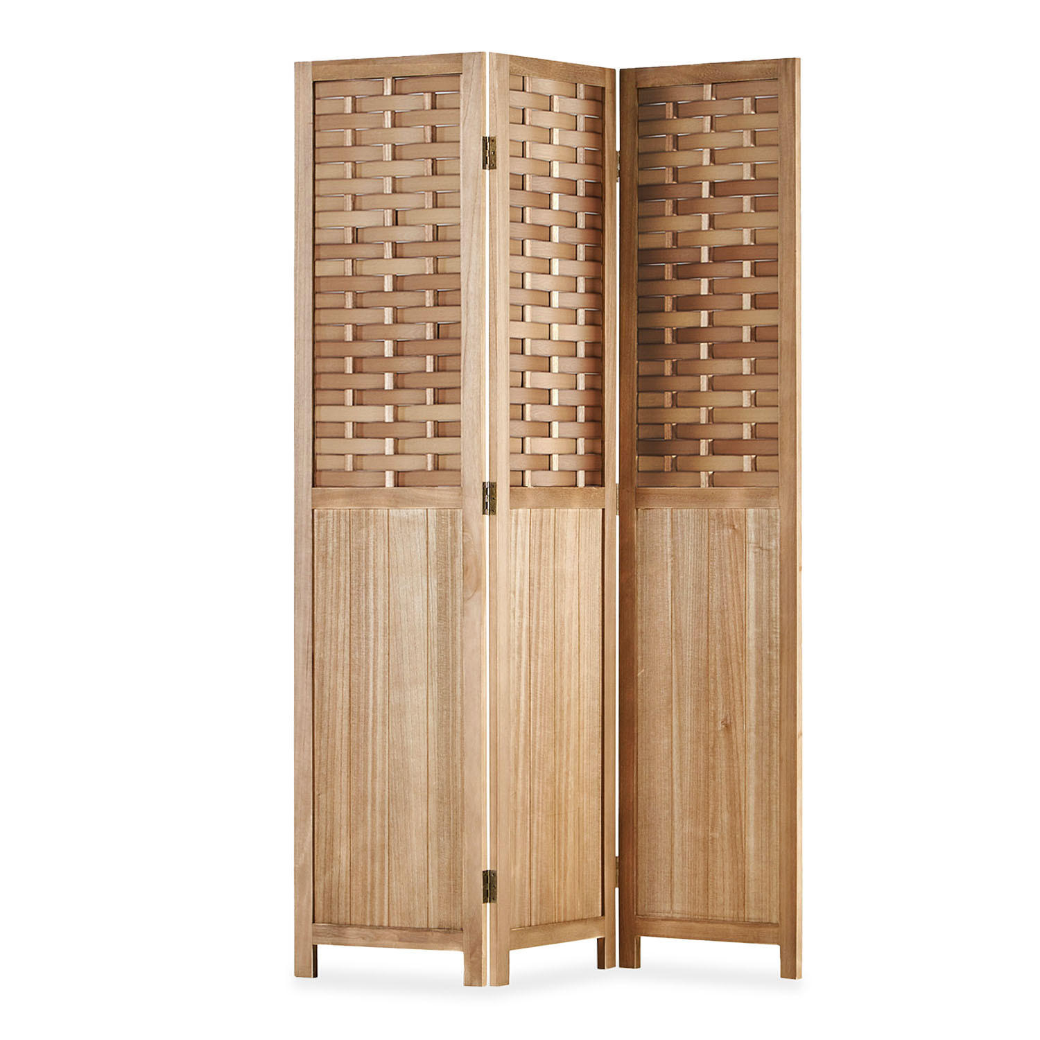 PARAVENT 3-tlg. 120/170 cm Hellbraun Rattan geflochten - Hellbraun, Holz (120/170/2cm) - Homestyle4u