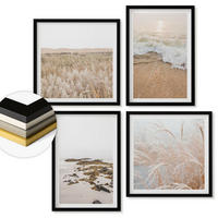 WANDBILDER 4er-Set - 50x50 cm & 40x60 cm Schwarzer Rahmen - Strandwellen, Steine, Sommer - Schwarz, Kunststoff (50/50cm) - ArtPrintCave
