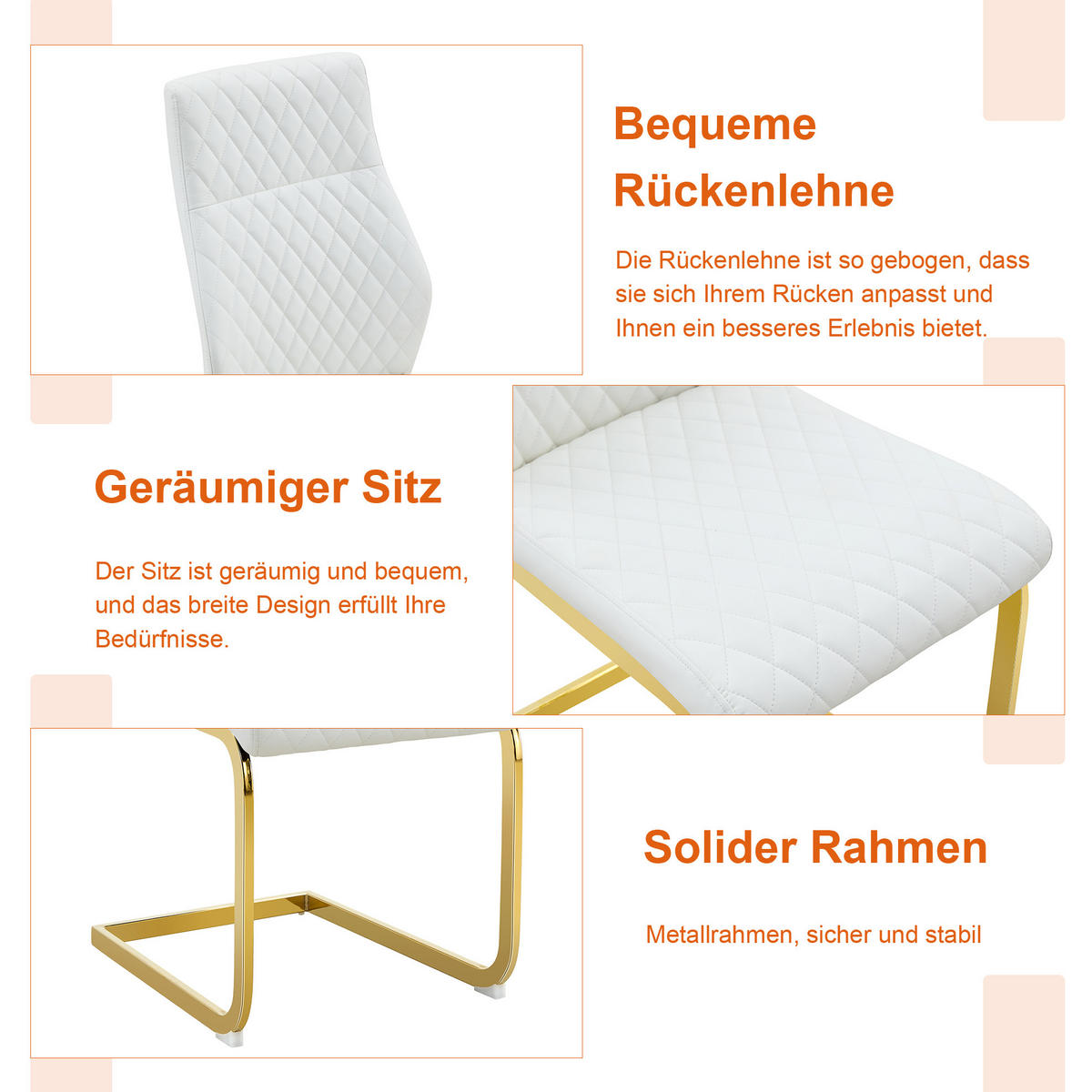 TISCH- UND STUHLSET 3-tlg. 60 cm Weiß/Gold - Weiß, Metall (60/72/60cm) - Meubliv