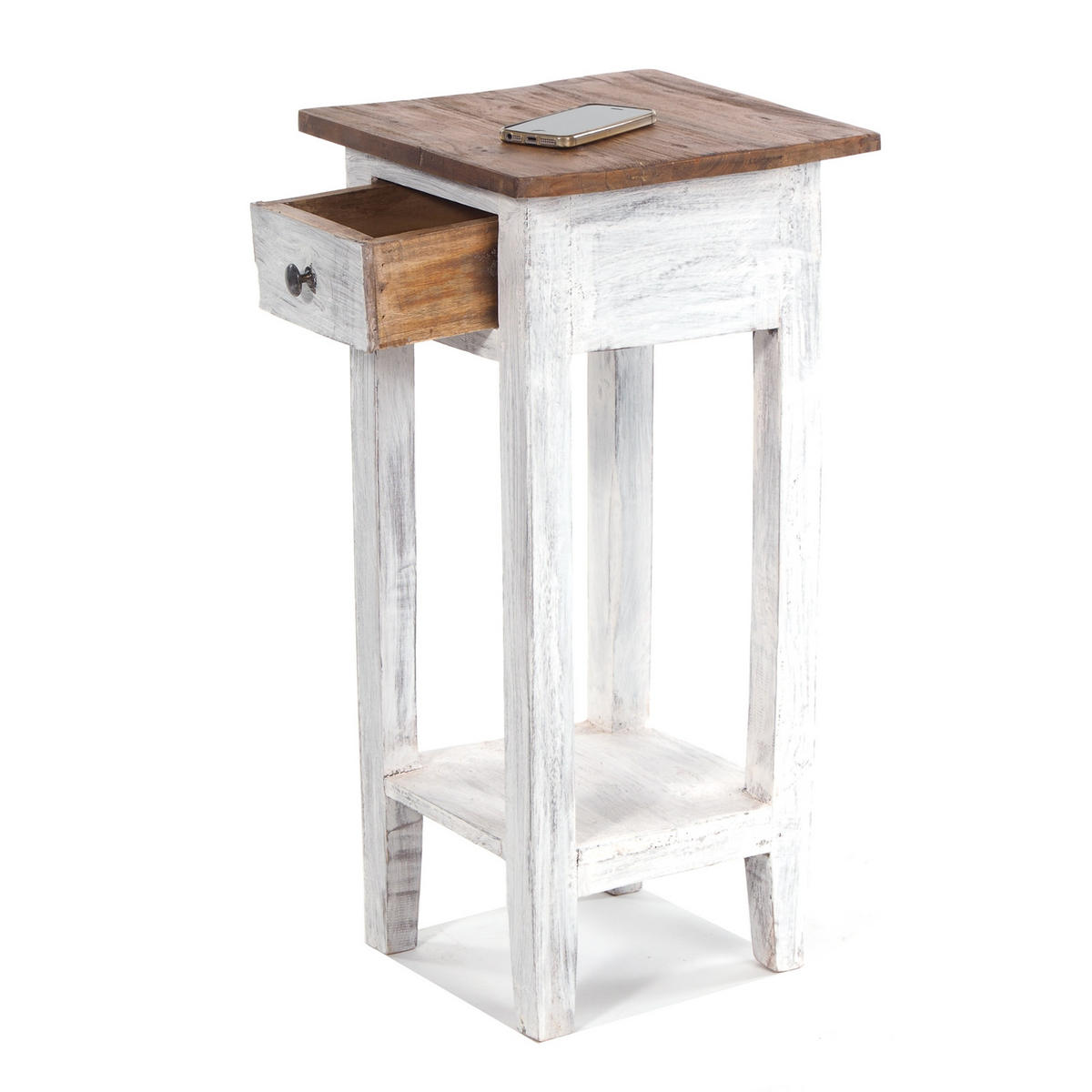 TELEFONTISCH DRAWER 65 Mahagoni Recyclingholz, mit Schublade 05 weiß-natur - Multicolor, Holz (31/31/65cm) - DESIGN DELIGHTS