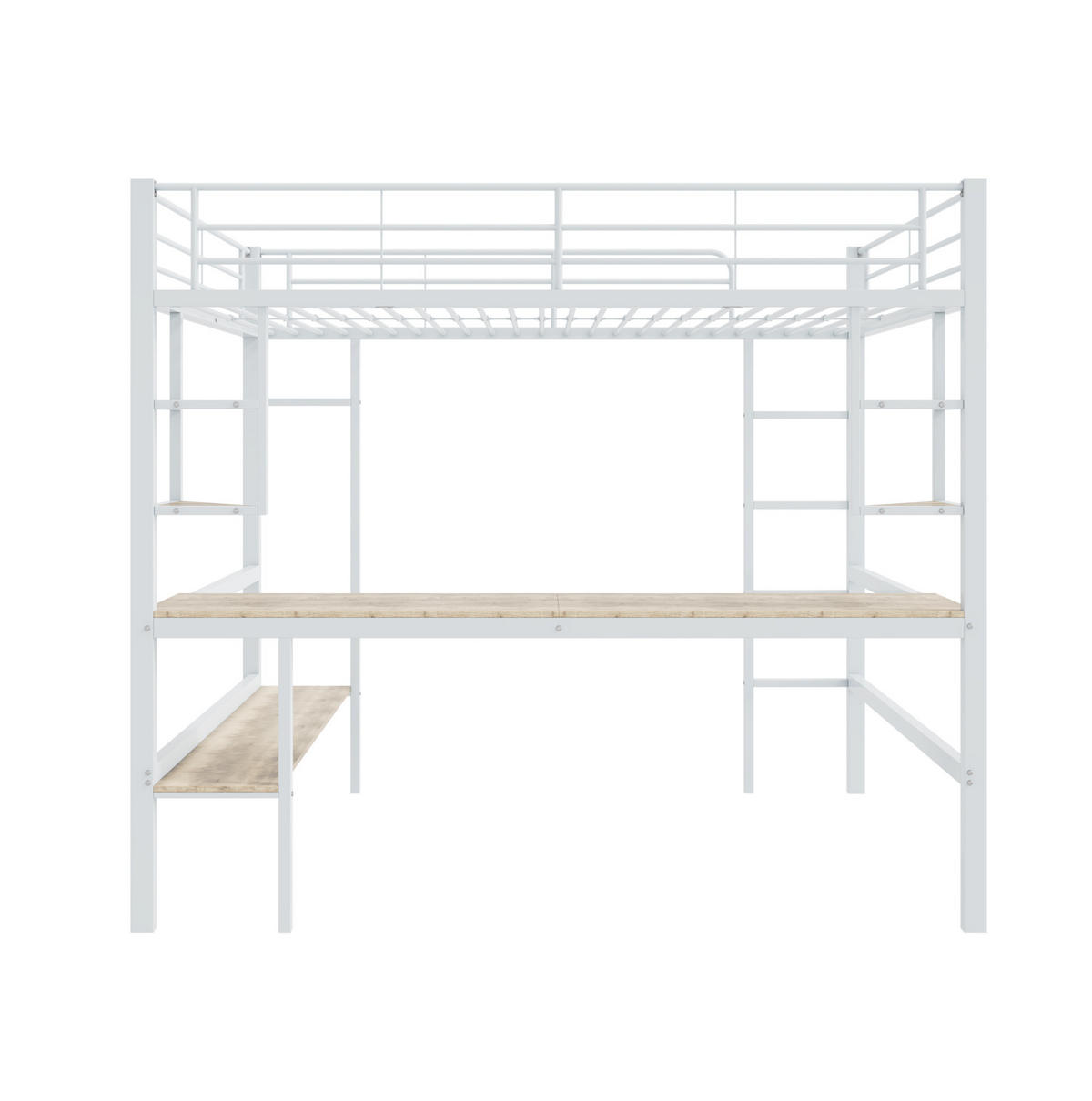 HOCHBETT 140/200 cm aus Metall mit Schreibtisch und Regalen in Weiß - Weiß, Metall (140/200cm) - Flora Grace