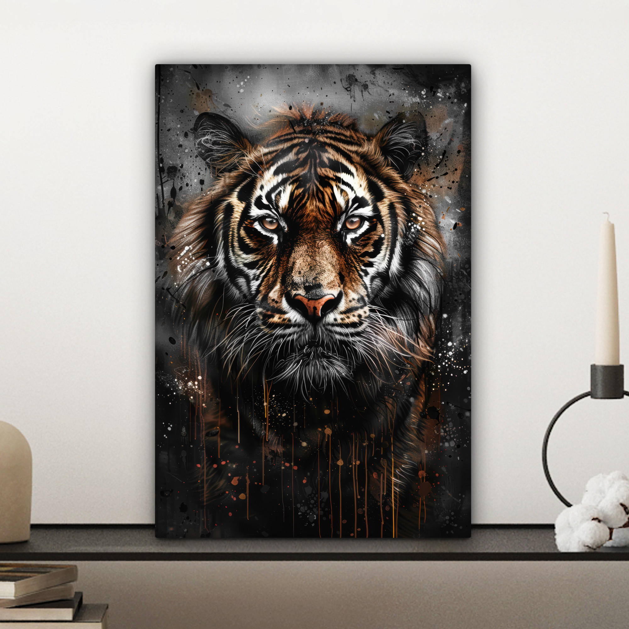 LEINWANDBILD Tiger - Tiere - Porträt - Luxus - Schwarz 20x30 cm - Anthrazit, Textil (20/30cm) - MuchoWow