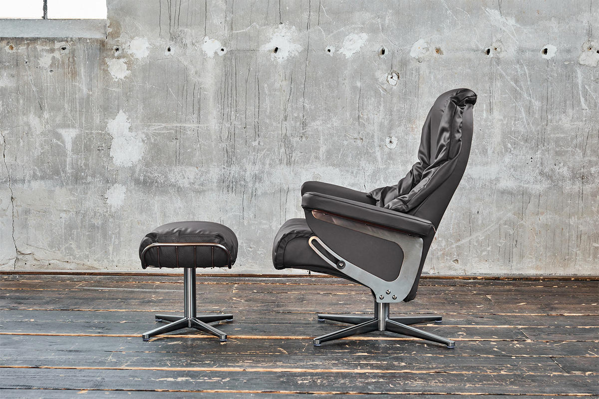 RELAXSESSEL MIT HOCKER MODO Grau Leder - Silberfarben/Grau, Leder/Metall (81/98/90cm) - KAWOLA