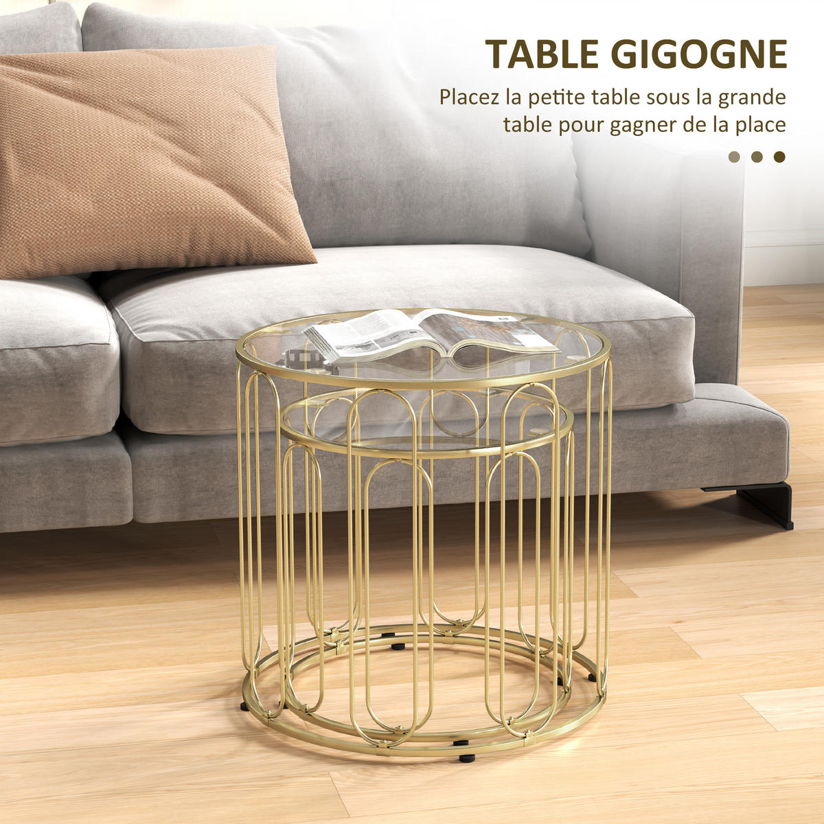 COUCHTISCH DE-15776 2er-Set rund Gold - Goldfarben, Metall (50/50/50cm) - ComfortXL