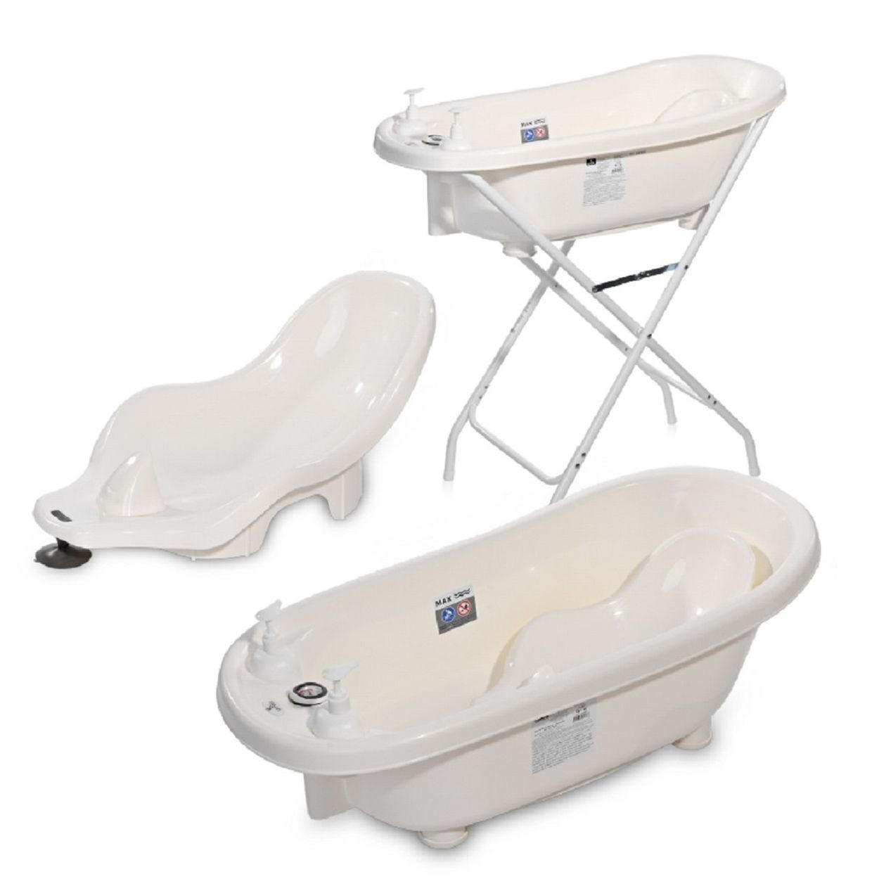 BABYBADEWANNE Set 88 cm mit Ständer weiß Babybadewanne 88 cm Badesitz Badewannenständer Ablauf - Weiß, Kunststoff (41/88cm) - Lorelli
