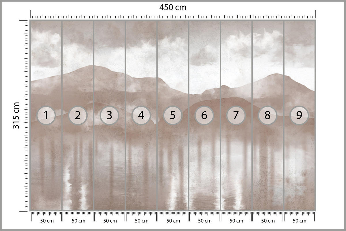 FOTOTAPETE Neblige beige Landschaft Berge 450x315 - Beige/Braun, Papier (450/315cm) - Muralo
