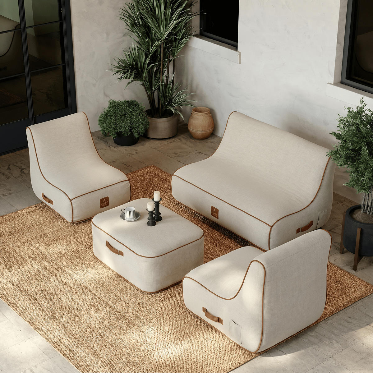 GARTENSET 4-tlg. Weiß - Creme/Weiß, Kunststoff/Textil - Coco Lounge