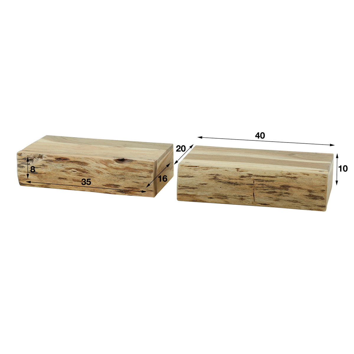 NACHTTISCH Baum Braun 20/40/ 10 cm 2er-Set - Braun, Holz (40/10/20cm) - Hoyz Collection