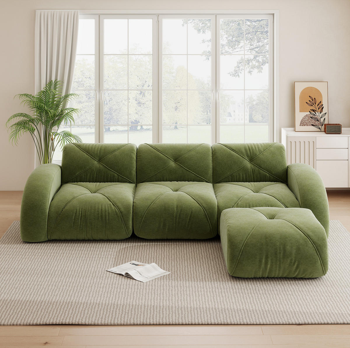 MODULSOFA rahmenlos Chenille Green - Grün, Kunststoff (171/281cm) - Meubliv