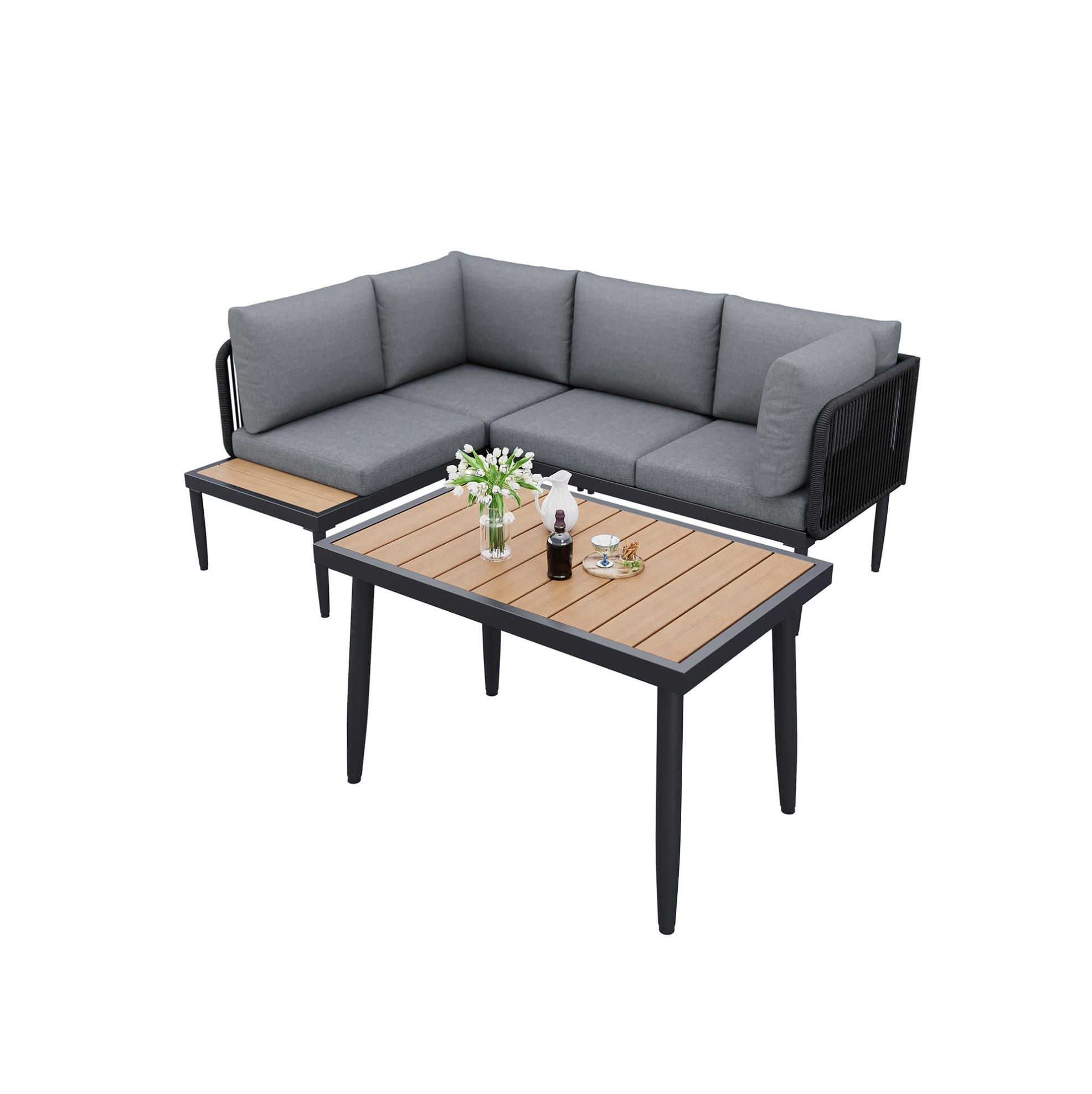 LOUNGEGARNITUR Grau aus Olefin 2er Set - Grau, Metall - OKMYHOME