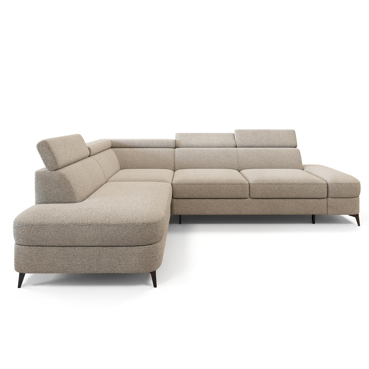 ECKSOFA AVISE Q L-S Beige Boucle-Stoff mit Schlaffunktion - Beige, Holzwerkstoff/Textil (268/195cm) - MASSENO