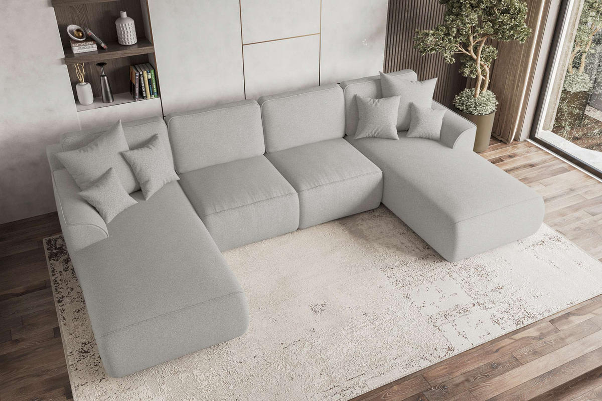 WOHNLANDSCHAFT GUSTO Strukturstoff Hellgrau inkl. Schlaffunktion - Chromfarben/Hellgrau, Kunststoff/Textil (306/96/194cm) - 99rooms