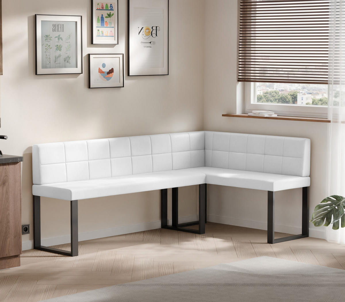 ECKBANK rechts SANA U Kunstleder gesteppt, 142/196 cm Weiß - Weiß, Kunststoff/Textil (142/196cm) - Idohome