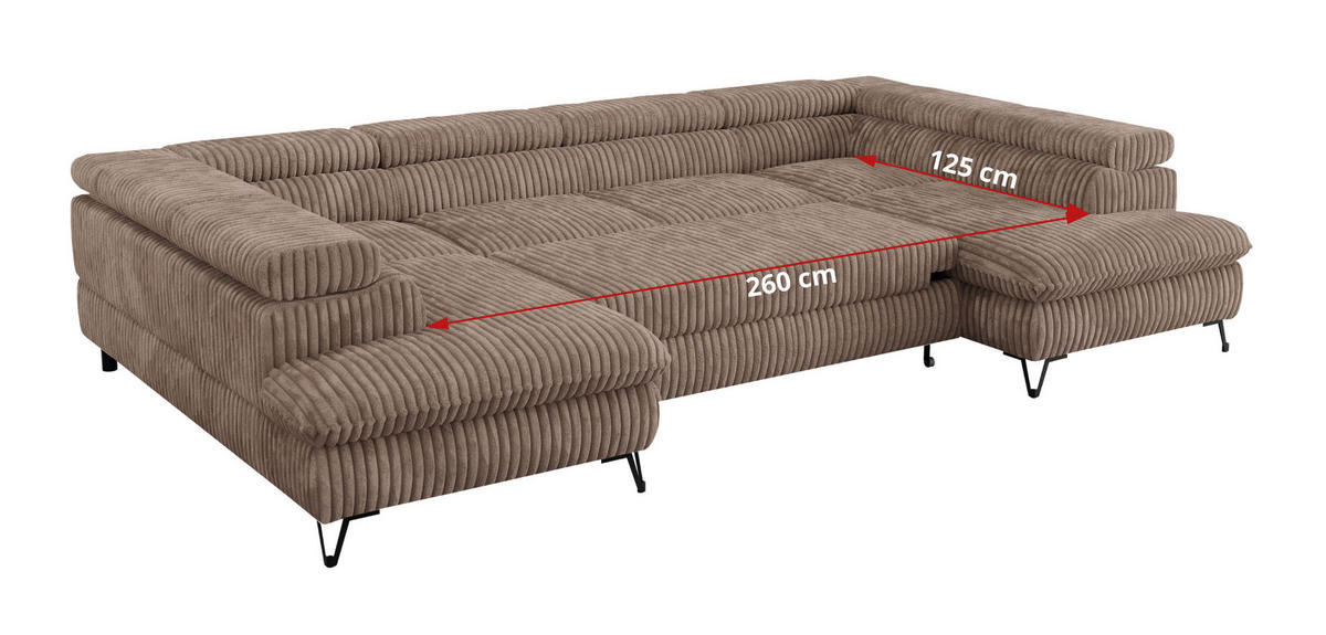 WOHNLANDSCHAFT PETER U Cord Braun - Schwarz/Braun, Textil/Metall (346/76/208cm) - MKS