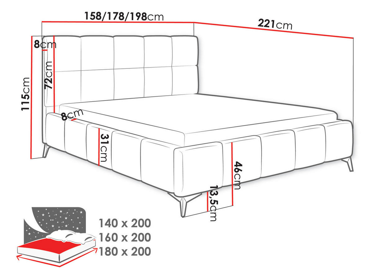 POLSTERBETT Amber - Schwarz/Graphitfarben, Holzwerkstoff/Textil (180/200cm) - MIRJAN24