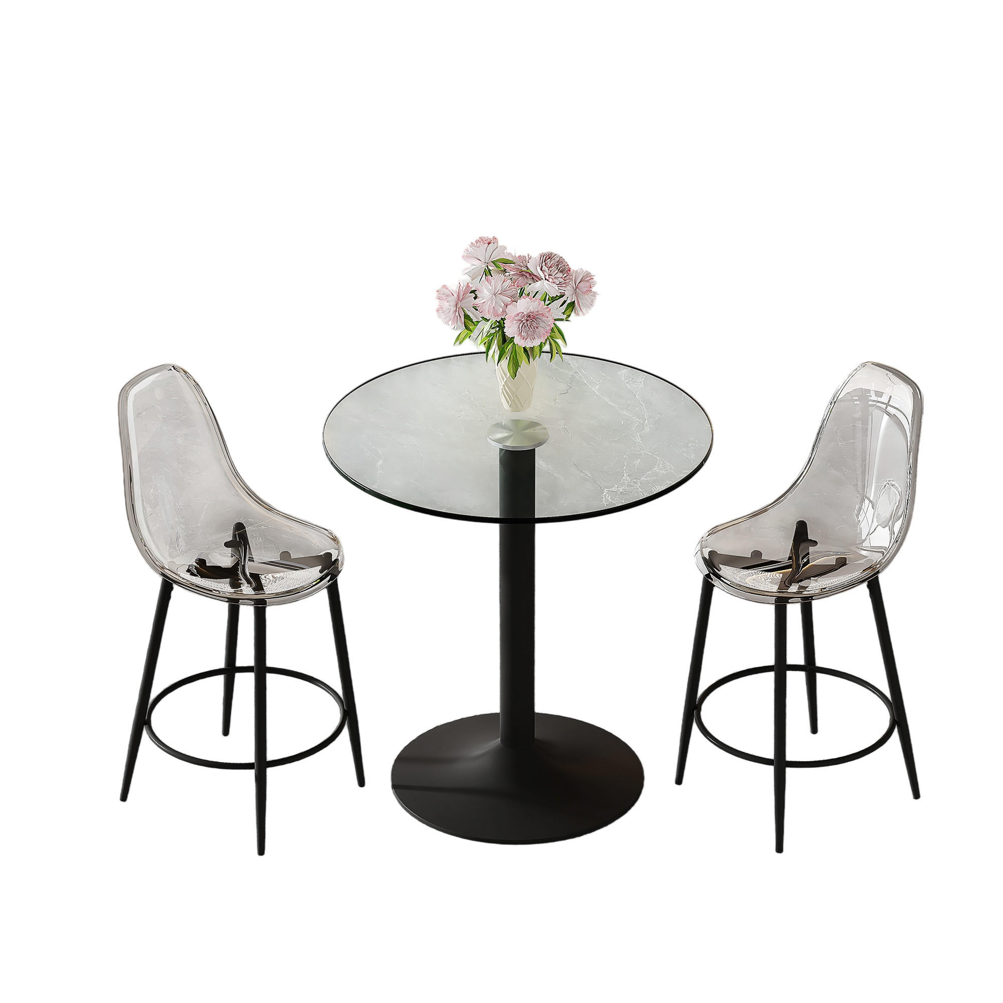 BARTISCH-SET DE-39404 3-teilig, Glastisch und 2 Hocker Schwarz - Schwarz, Metall (89/92/89cm) - ComfortXL