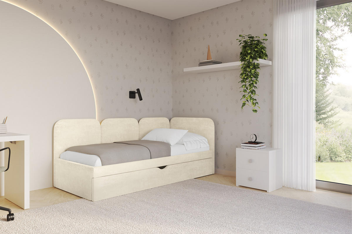 EINZELLBETT Jugendbett mit Bettkasten, Links - ALVY 100x200 Beige - Beige, Holzwerkstoff/Textil (100/200cm) - ALTDECOR