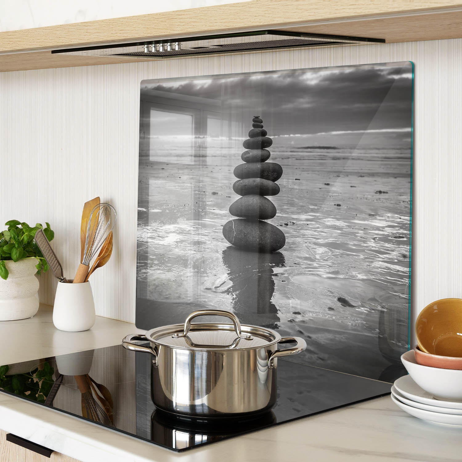 GLASPLATTE 60x52 cm Ausgleichssteine - Schwarz, Glas (60/0.4/52cm) - TULUP