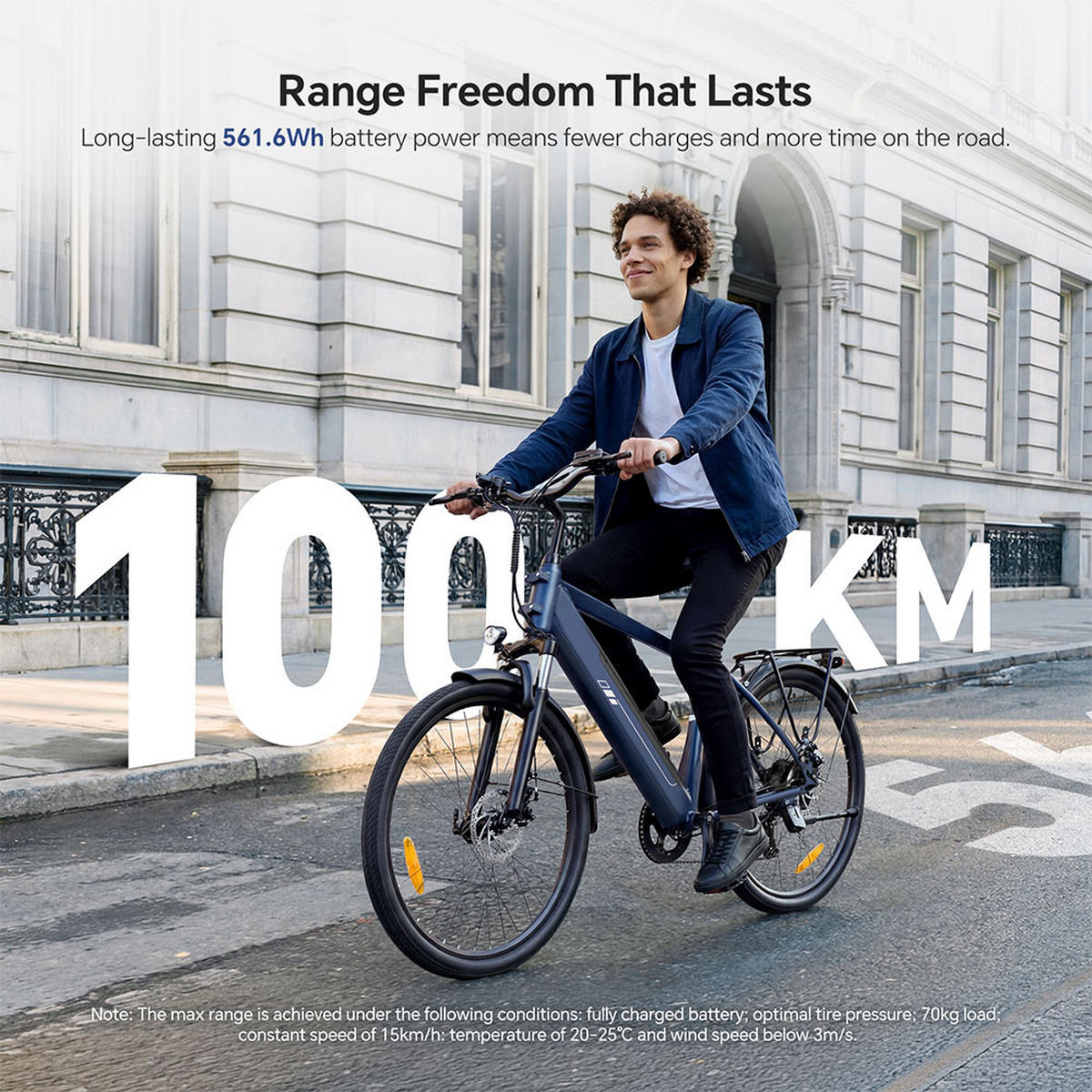E-BIKE Touroll J2 – 250W Motor (45Nm), 561,6Wh Akku (100km Reichweite), Shimano 7-Gang, 60mm Federgabel, Dual-Scheibenbremsen, StVZO-Licht - Blau, Metall (77cm)