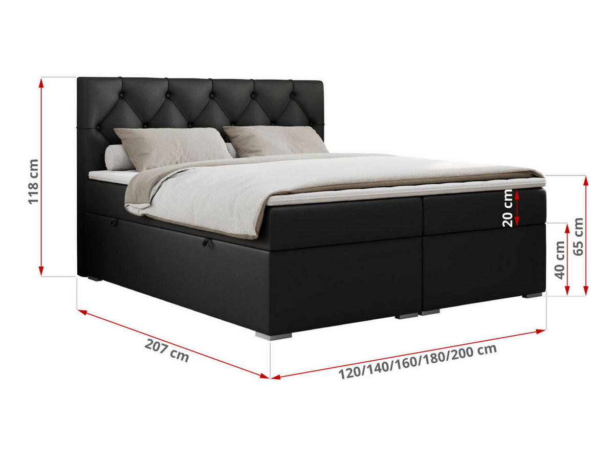 BOXBETT ALDA 180/200 Schwarz Kunstleder - H4 - Schwarz, Holz/Textil (180/200cm) - MKS