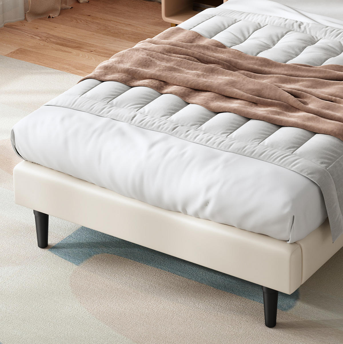 POLSTERBETT 90/200 cm Beige mit niedlichem Kopfteil in Tierform aus PU - Beige, Kunststoff (90/200cm) - OKWISH