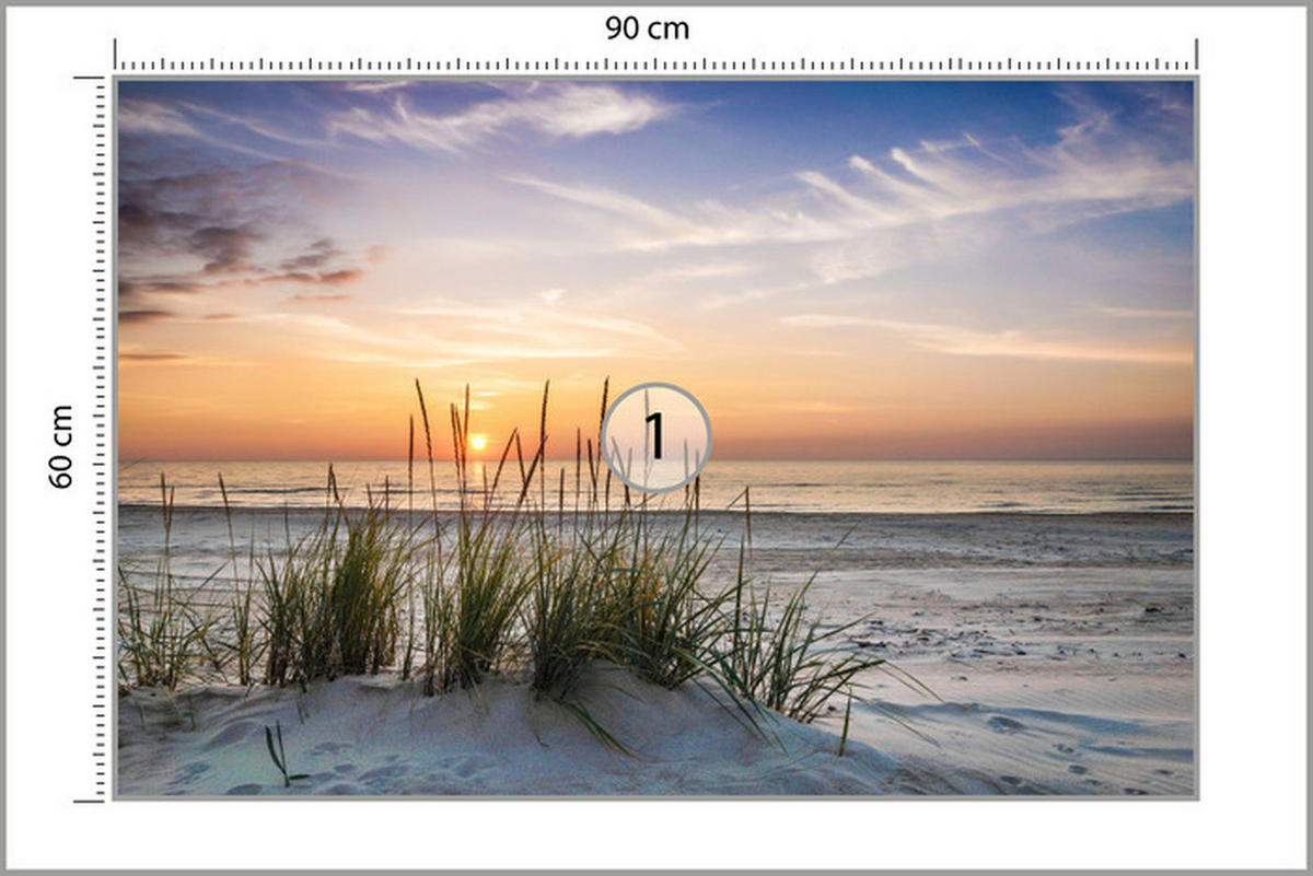 FOTOTAPETE Meer STRAND Dünen Sonnenuntergang Landschaft 3D 90x60cm - Blau/Beige, Papier (90/60cm) - Muralo