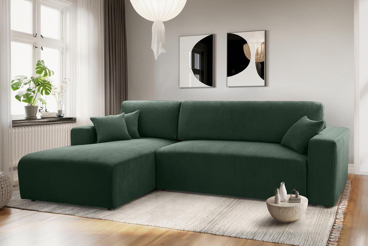 ECKSOFA L Form Catea Dunkelgrün 279/145/84 cm Links mit Schlaffunktion - Schwarz/Grün, Kunststoff/Textil (145/279cm) - AX Living