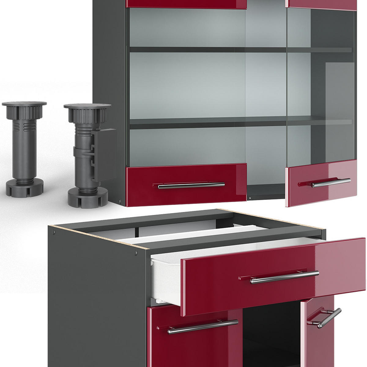 SINGLEKÜCHE Fame-Line Bordeaux Hochglanz/Anthrazit 140 cm, AP Marmor - Bordeaux/Anthrazit, Holzwerkstoff (140/81.6/60cm) - Vicco