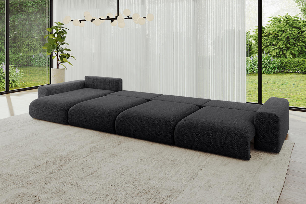WOHNLANDSCHAFT mit Schlaffunktion ESKAR-U2-464x176x84cm Schwarz - Schwarz, Holzwerkstoff/Kunststoff (176/72/464cm) - ALTDECOR