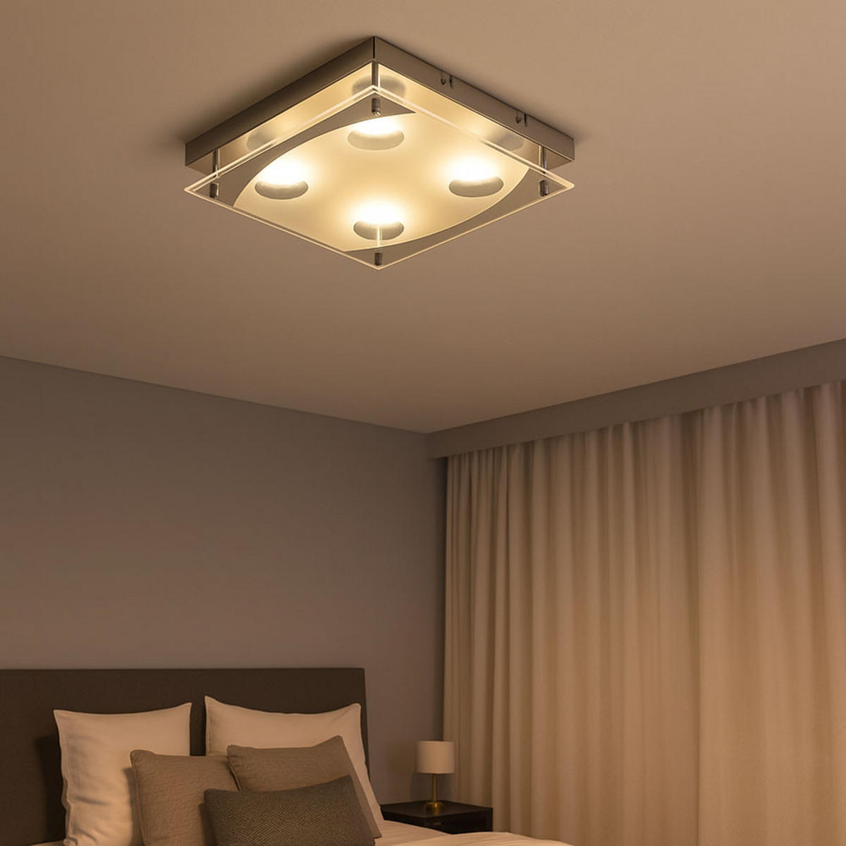 LED DECKENLEUCHTE Stahl Silber - Silberfarben, Glas (26/26/7.5cm) - Esto