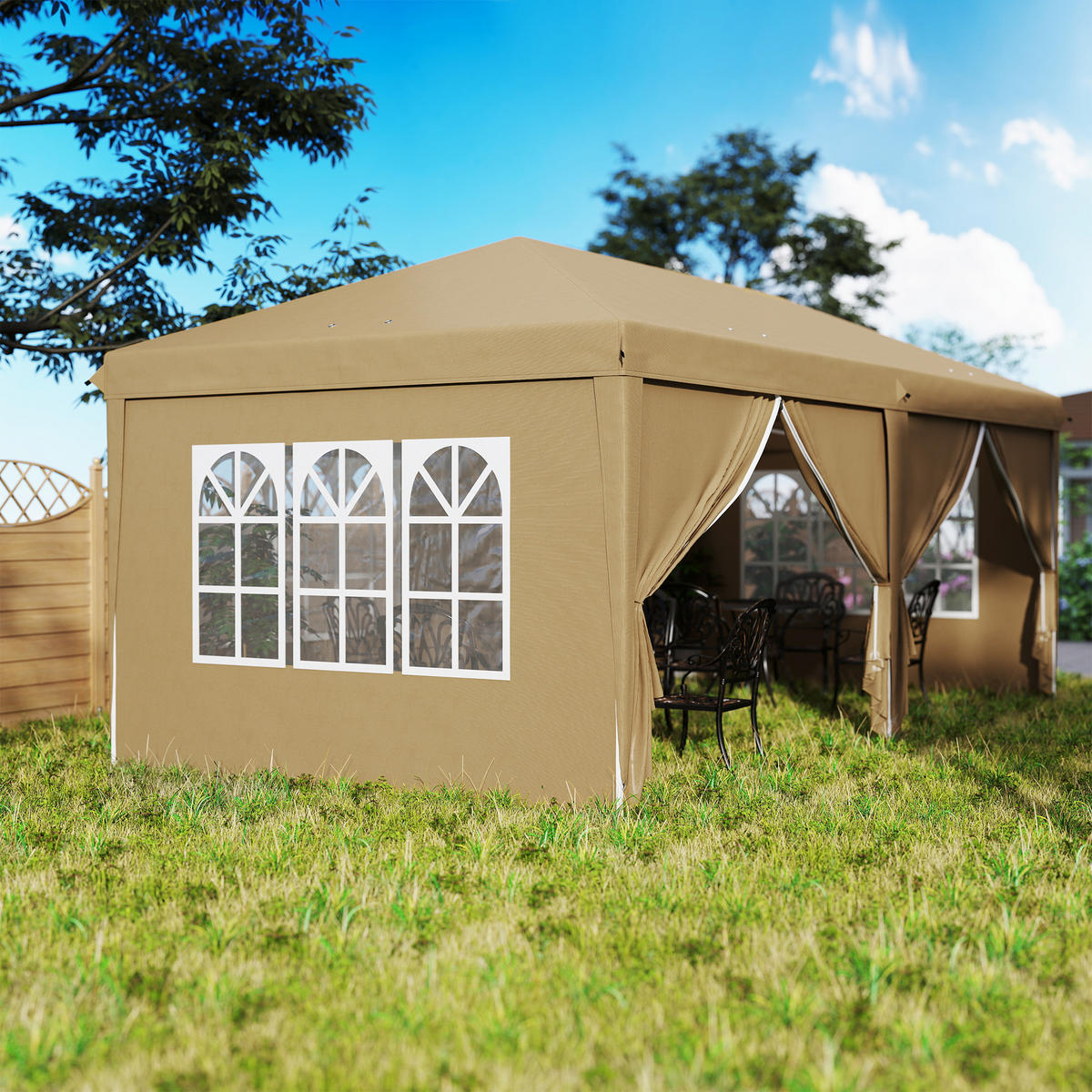 PAVILLON DE-14027 6/3 m, wasserdicht, 4 Seitenwände Khaki - Mokka, Textil (295/270/585cm) - ComfortXL