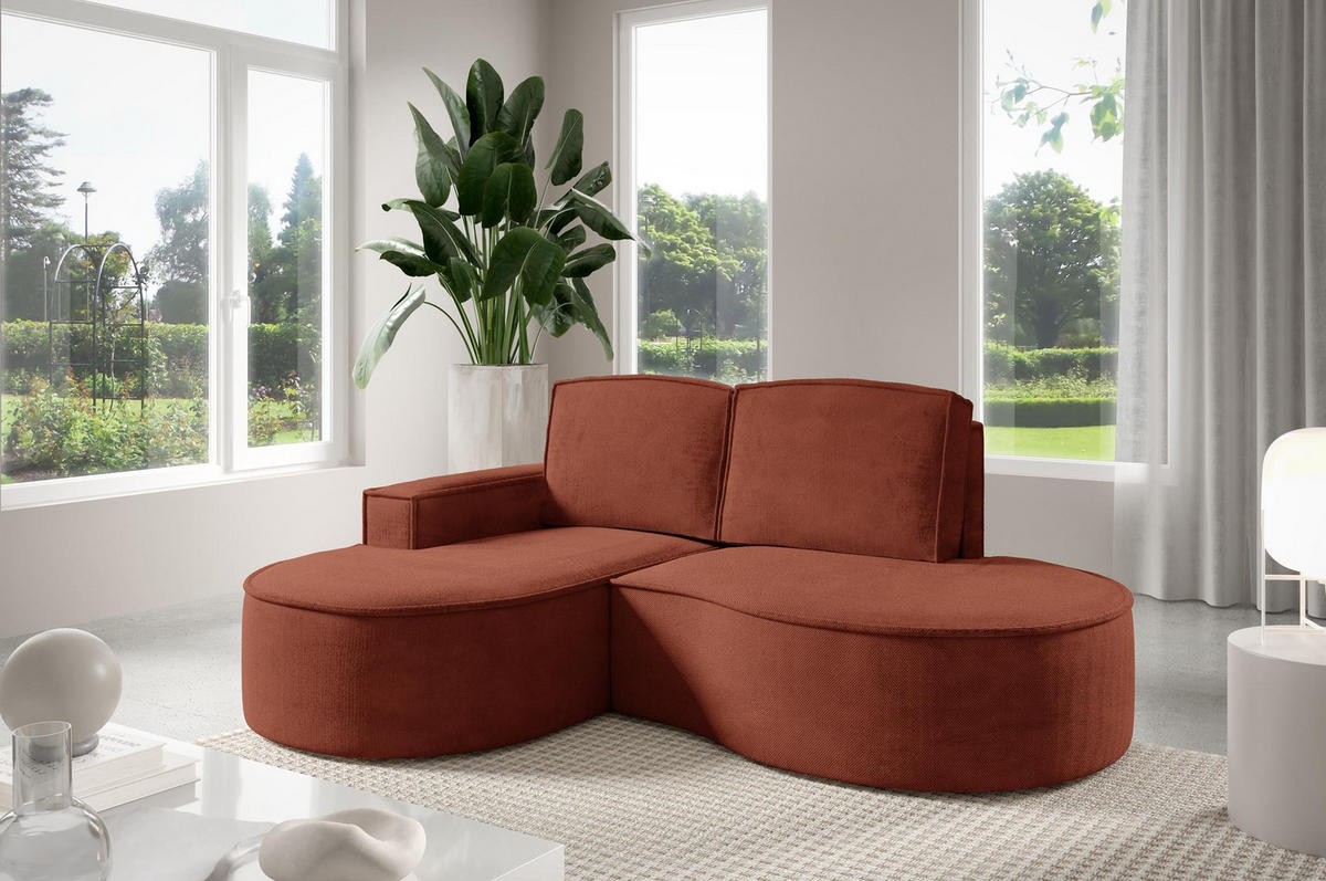 ECKSOFA Flow Rot, mit Kissen in Curio Stoff, linke seite - Rot, Holzwerkstoff/Textil (210/157cm) - Bettso