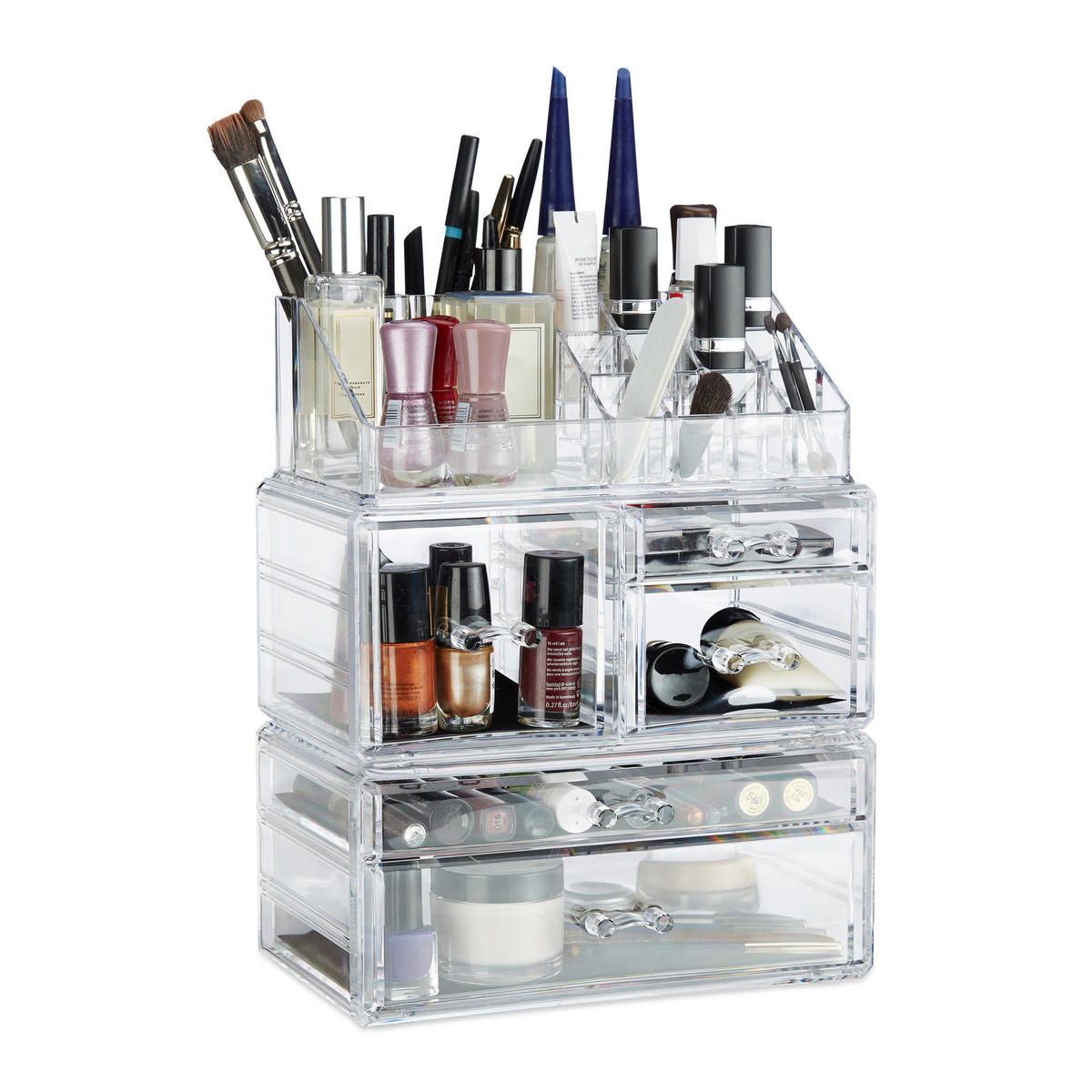 MAKEUP Organizer - Transparent, Kunststoff (23.5/29.5/14cm) - Relaxdays