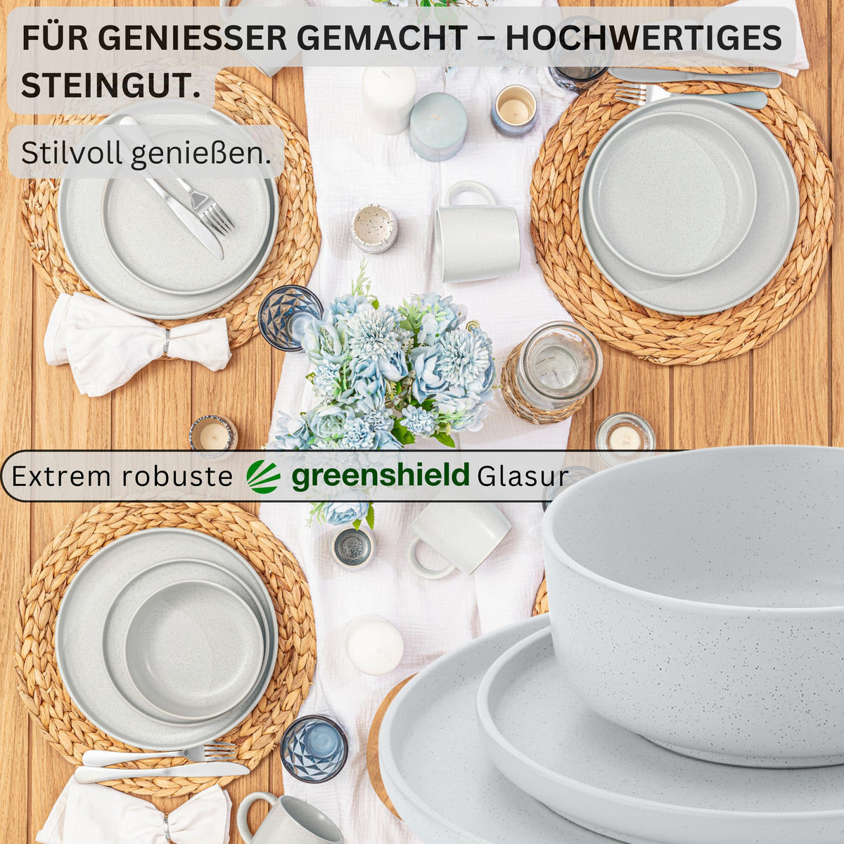 TAFELSERVICE LEEDS FROST - 36 teilig aus Steingut 12 Personen - Hellgrau, Stein (50/30/80cm) - Sänger