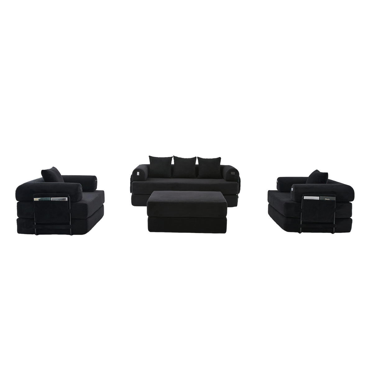 SITZGARNITUR DE-33801 modular mit Hocker Schwarz - Schwarz, Metall (200/67/190cm) - ComfortXL