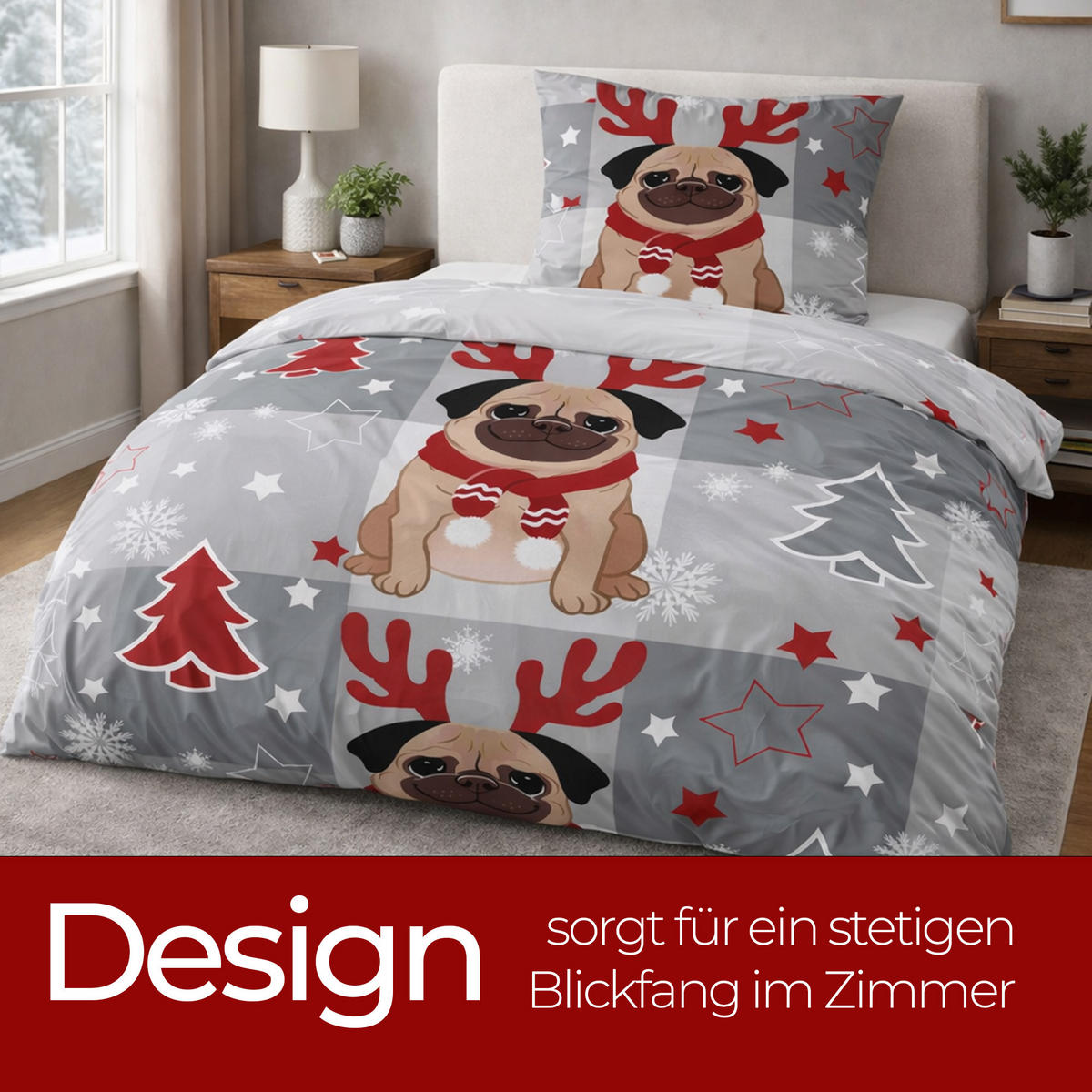 BETTWÄSCHE Feinbiber Herbst/Winter 135/200 cm Grau (Hund) - Grau, Textil (135/200cm) - Bestlivings